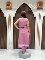 Load image into Gallery viewer, Women's Pink Cotton Embroidered Co-Ord Set | Premium Cotton Kurta Pant Set