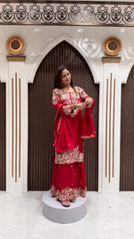 Load image into Gallery viewer, RED SPECIAL CHINON GARARA SUIT | ELEGANT WOMEN'S ETHNIC WEAR