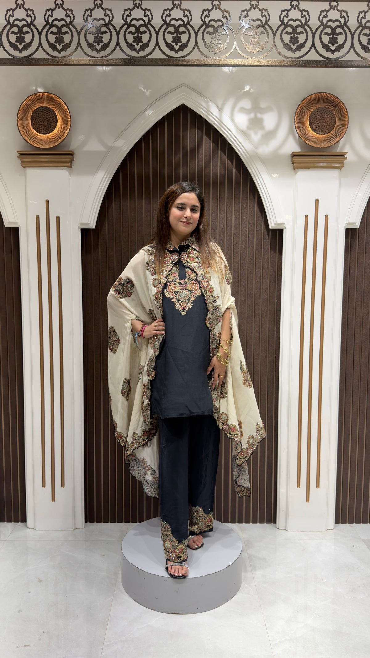 Designer cord set with printed shrug | elegant women's ethnic wear