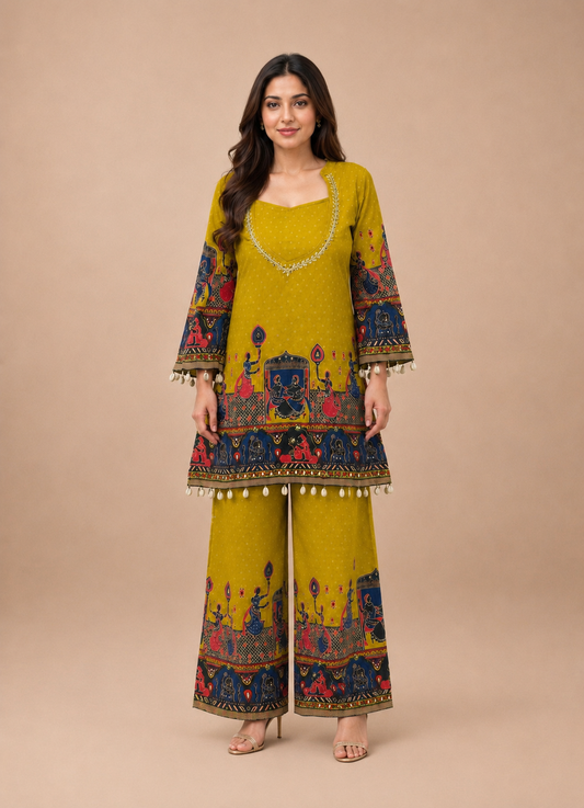 Women's Premium Cotton Printed Co-Ord Set | Ethnic Cotton Two-Piece Outfit