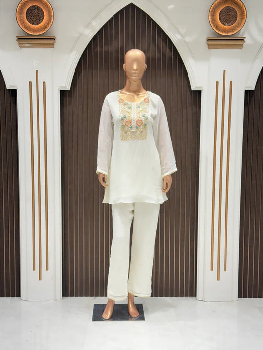 Ivory Zardosi Georgette Cord Set