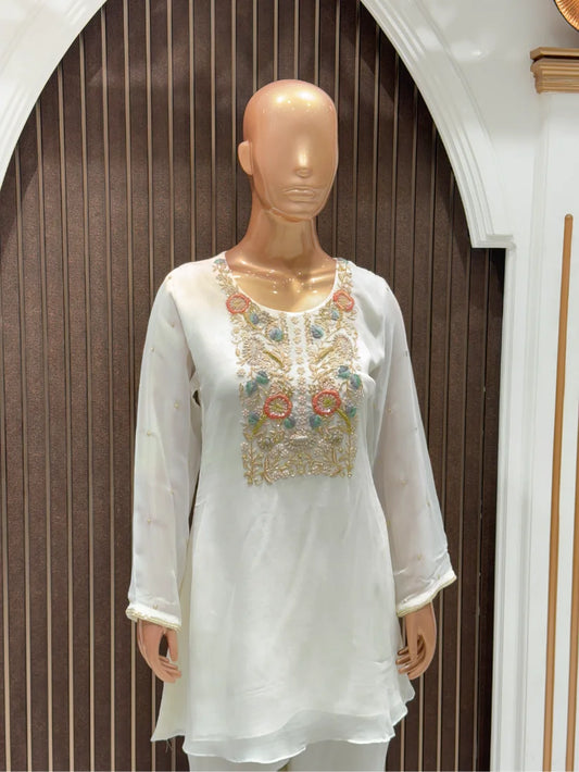 Ivory Zardosi Georgette Cord Set