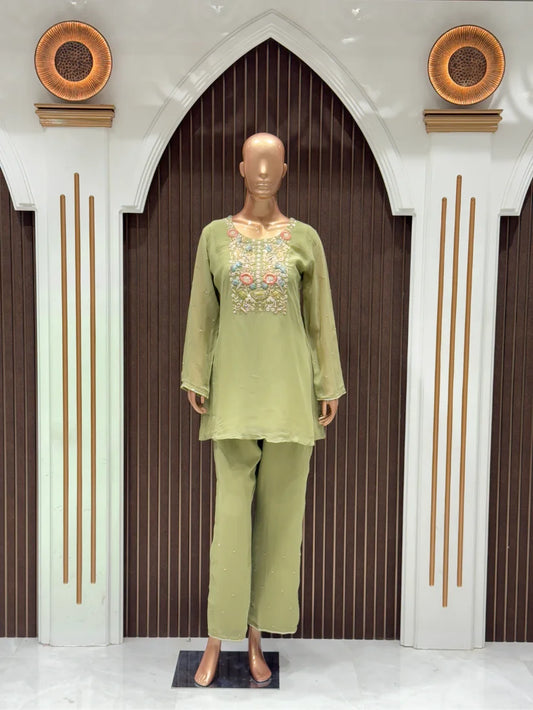 Olive Zardosi Georgette Cord Set