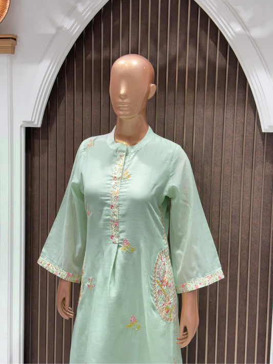 Mint Resham Mull Cotton Cord Set