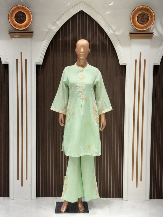 Mint Resham Mull Cotton Cord Set