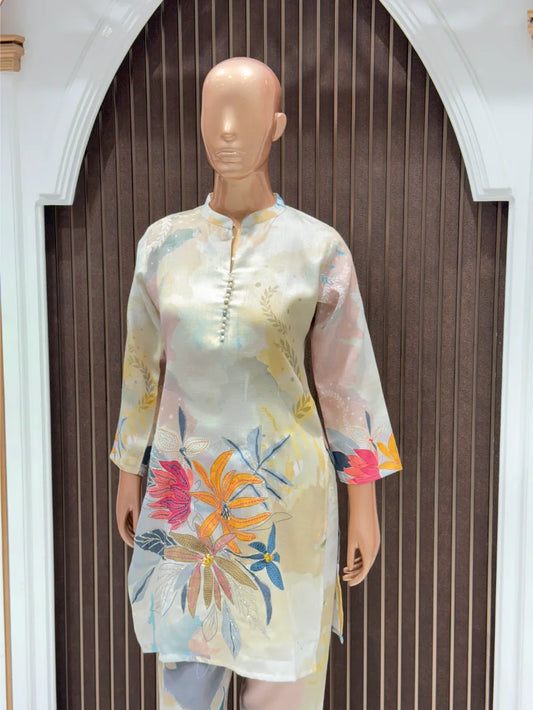 Pastel Petals Khadi Cotton Cord Set