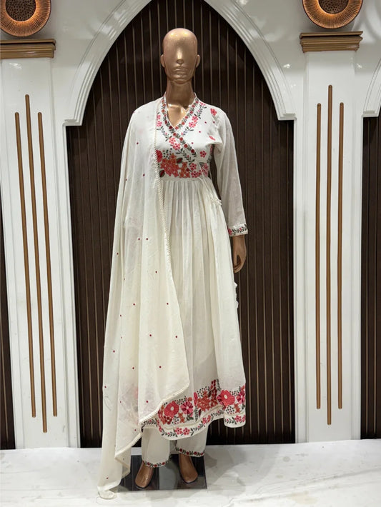 Ivory Blossom Mull Cotton Anarkali Suit