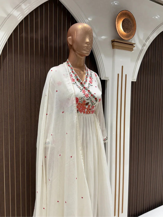 Ivory Blossom Mull Cotton Anarkali Suit