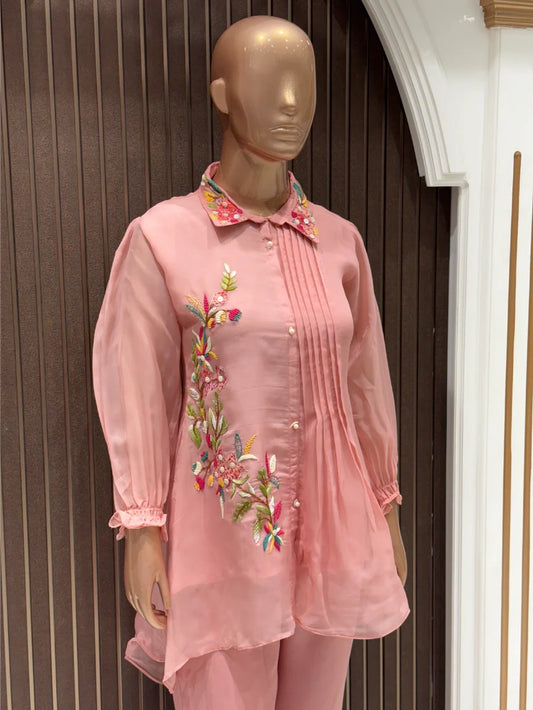 Blush Petal Organza Resham Cord Set