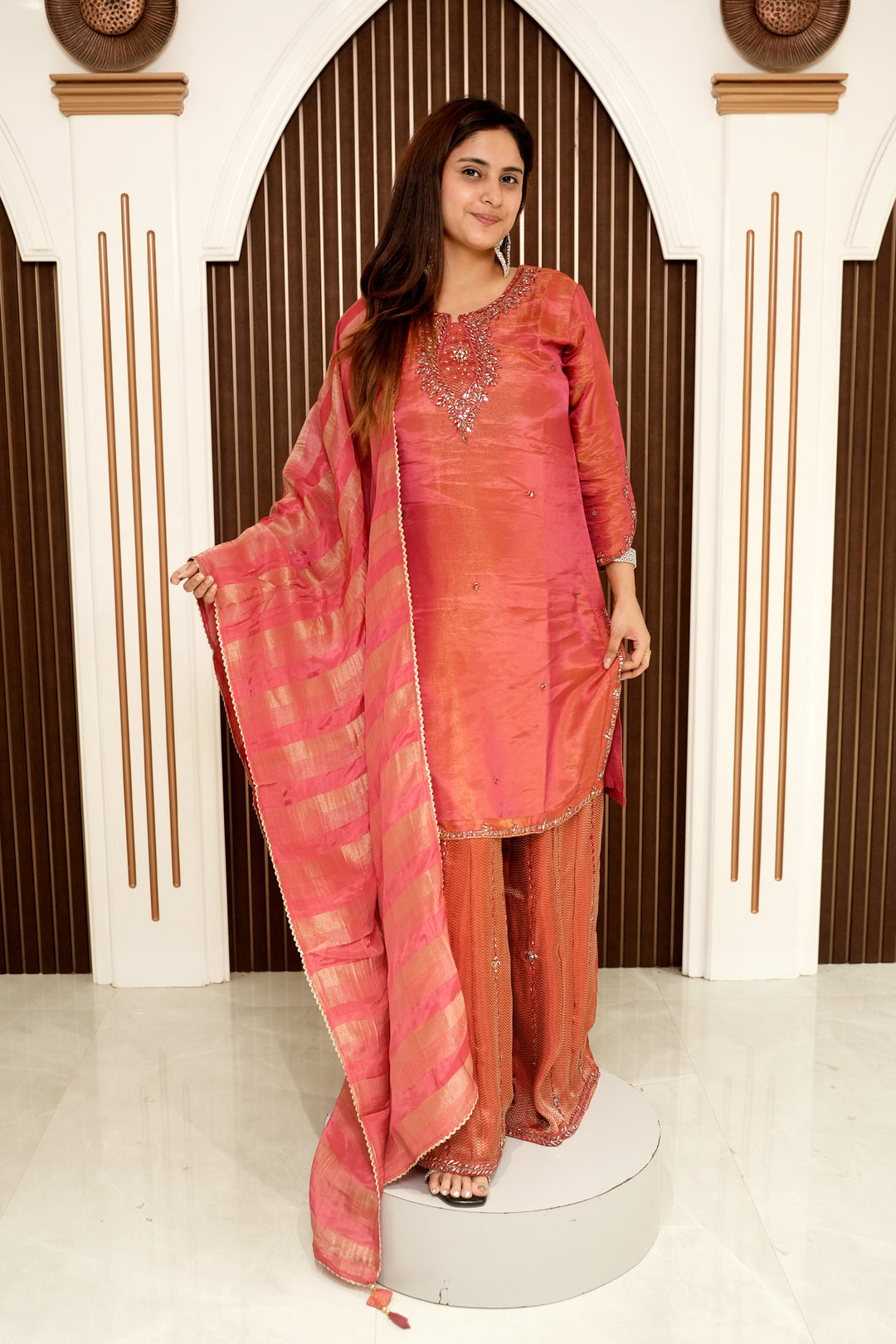 Handwork Palazzo with Shimmer Shirt and Designer duppata | Elegant Women's Ethnic Wear