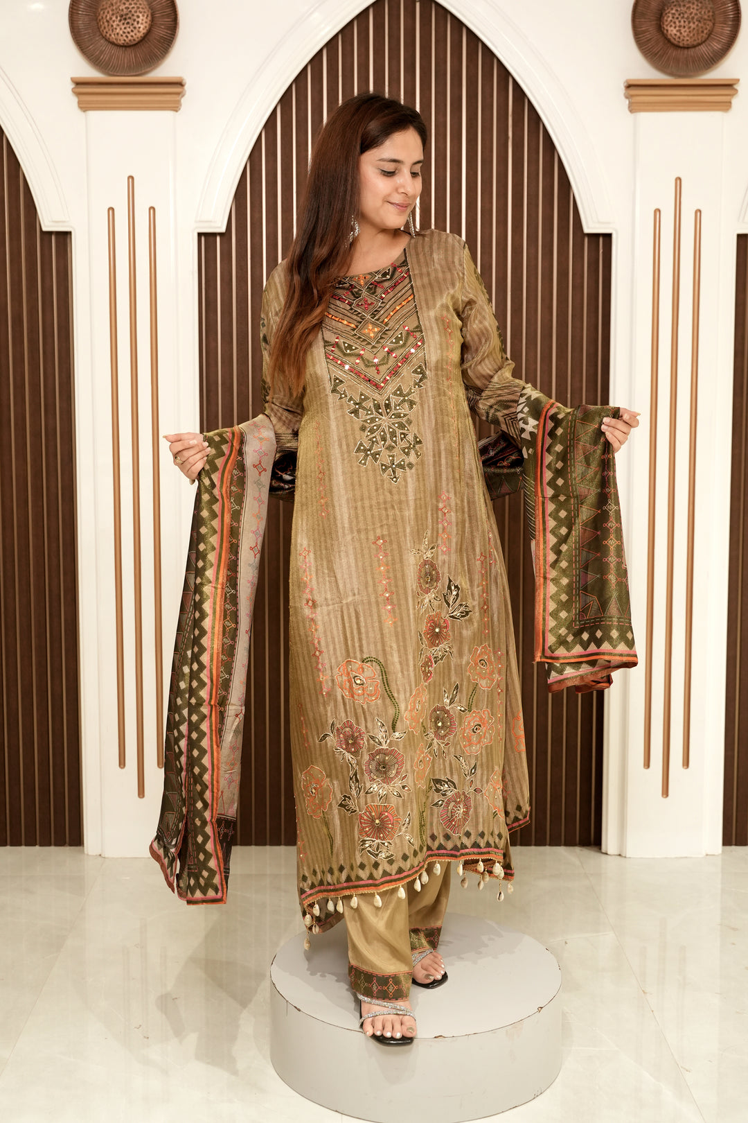 A-Line Printed Pakistani Frock Set with Pants & Designer Dupatta | Elegant Women's Ethnic Wear