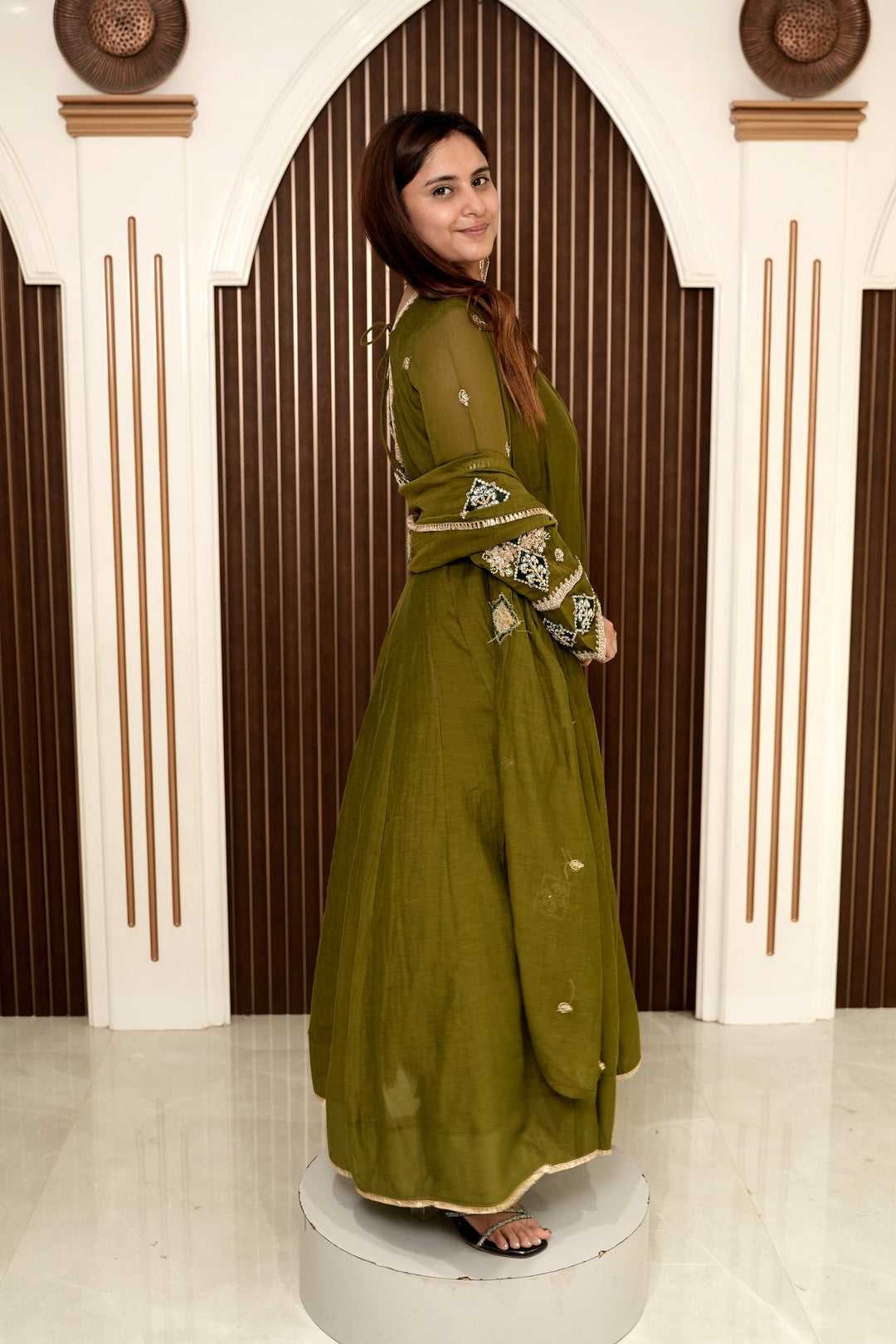 Mull Cotton Anarkali Suit with Handwork Sleeves | Elegant Women's Ethnic Wear