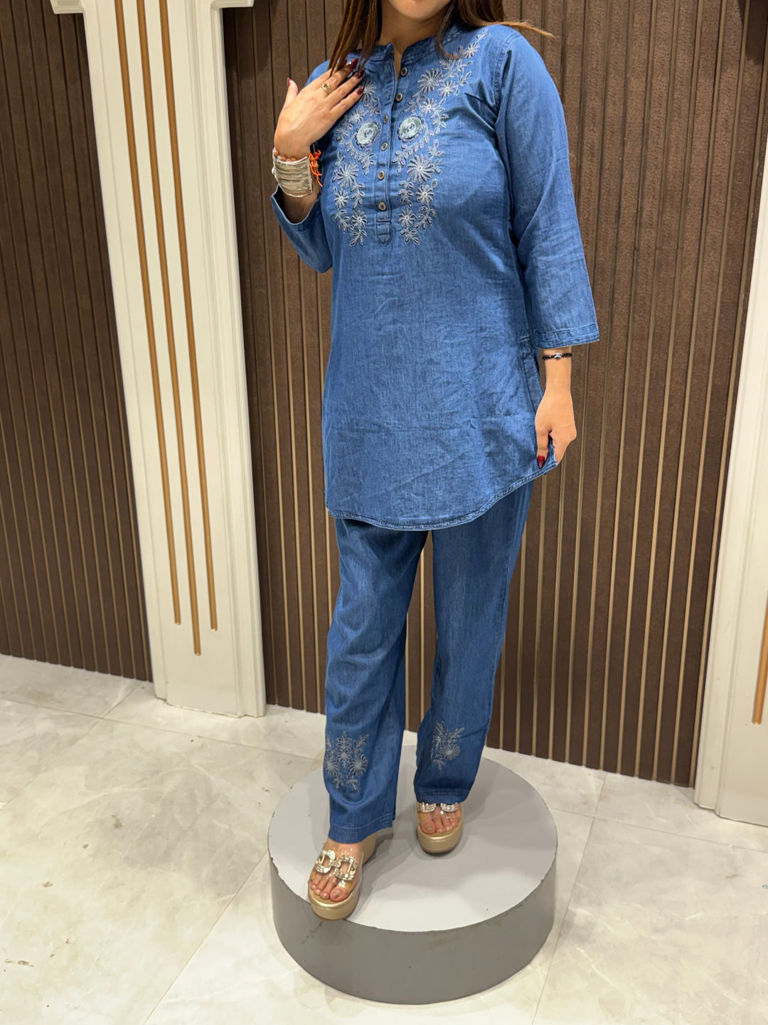 Women's Denim Cotton Embroidered Co-Ord Set | Premium Casual Wear