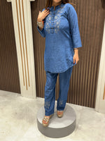 Load image into Gallery viewer, Women's Denim Cotton Embroidered Co-Ord Set | Premium Casual Wear
