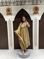 Load image into Gallery viewer, Cotton Embroidered A-Line Anarkali Suit Set for Women – Olive Beige | Premium Ethnic Wear
