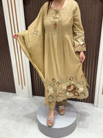 Load image into Gallery viewer, Cotton Embroidered A-Line Anarkali Suit Set for Women – Olive Beige | Premium Ethnic Wear
