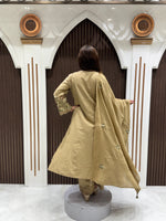 Load image into Gallery viewer, Cotton Embroidered A-Line Anarkali Suit Set for Women – Olive Beige | Premium Ethnic Wear

