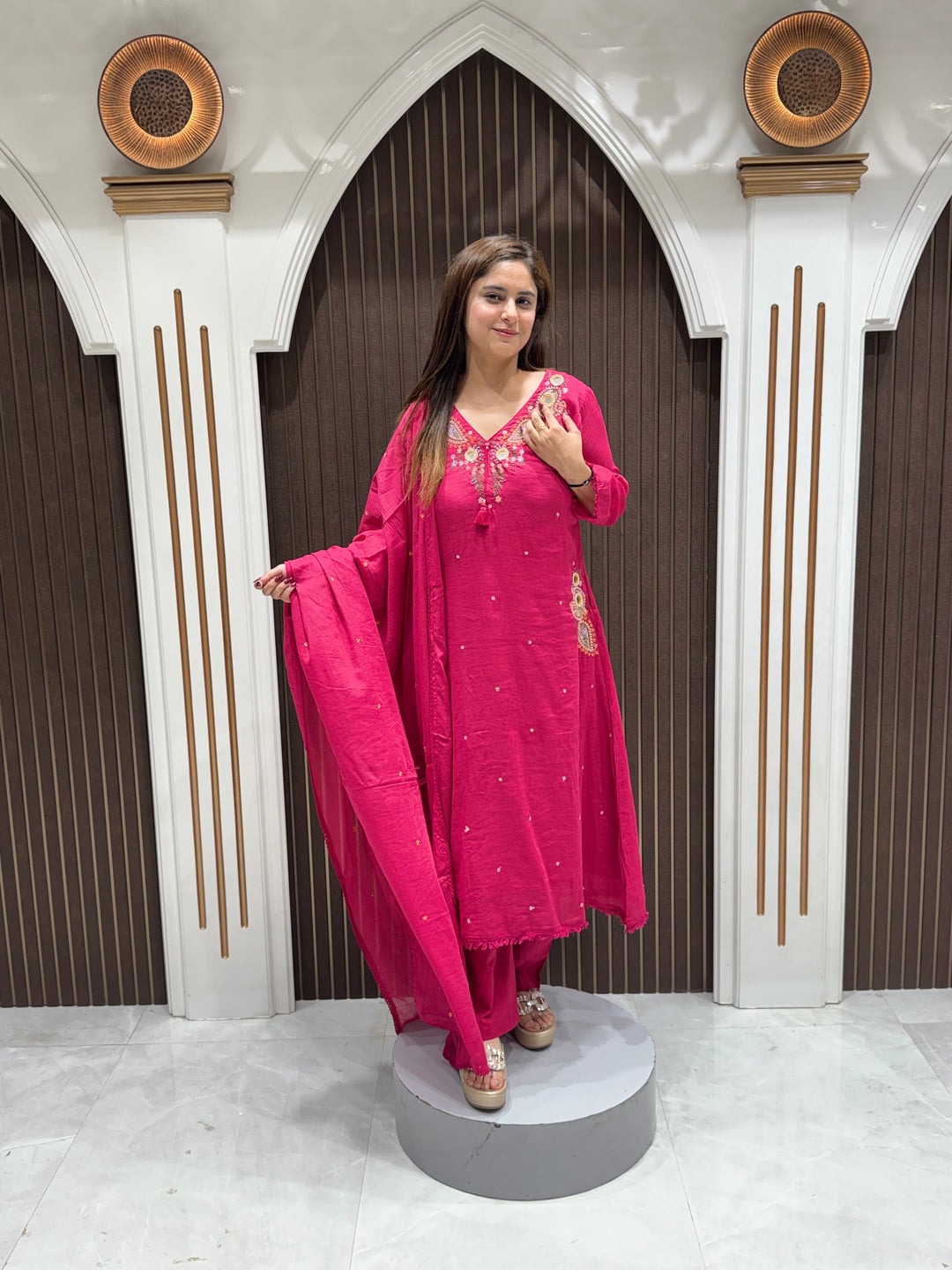 Elegant Cotton A-Line Anarkali Suit Set with Resham Embroidery