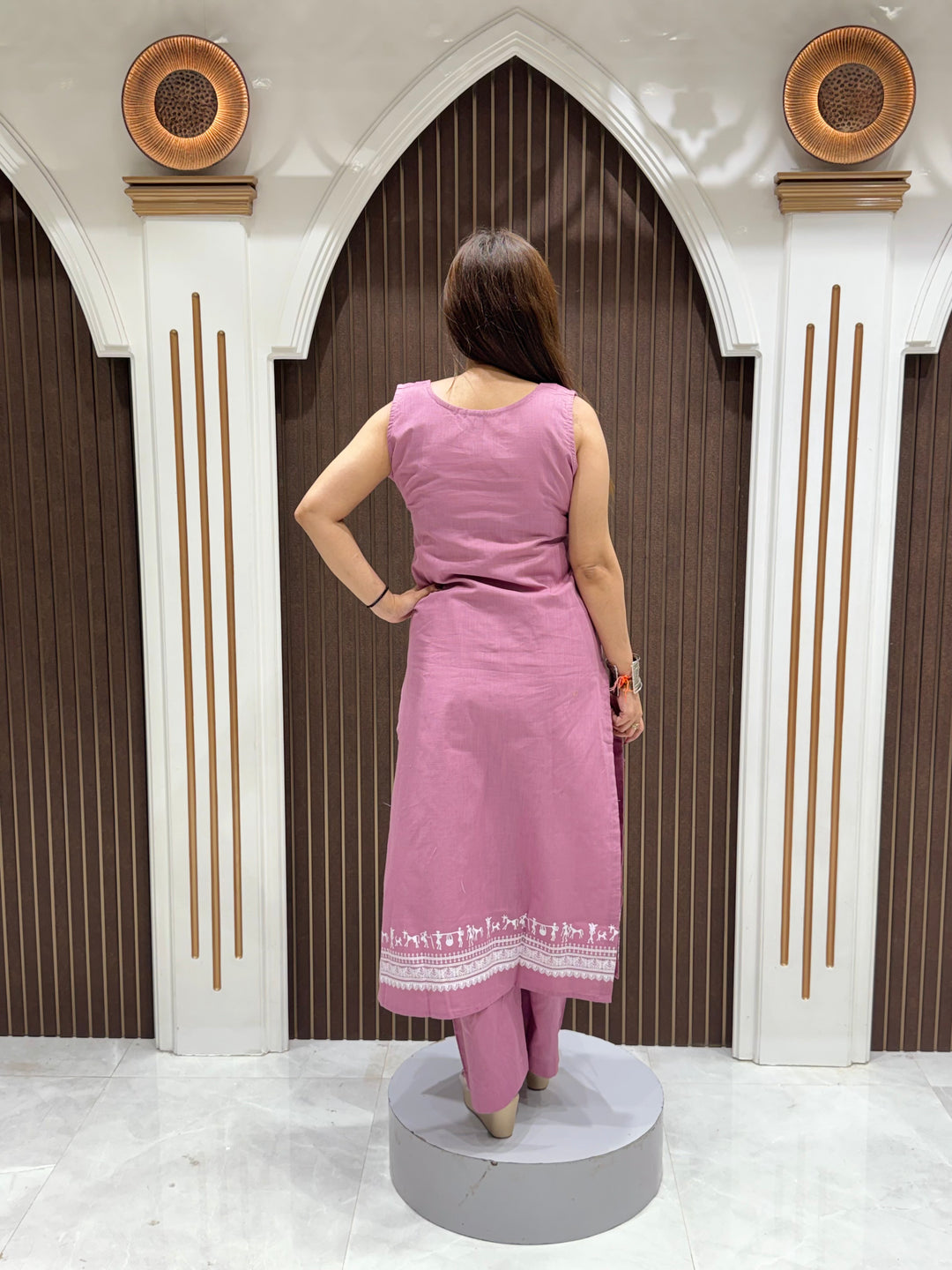 Women's Pink Cotton Embroidered Co-Ord Set | Premium Cotton Kurta Pant Set