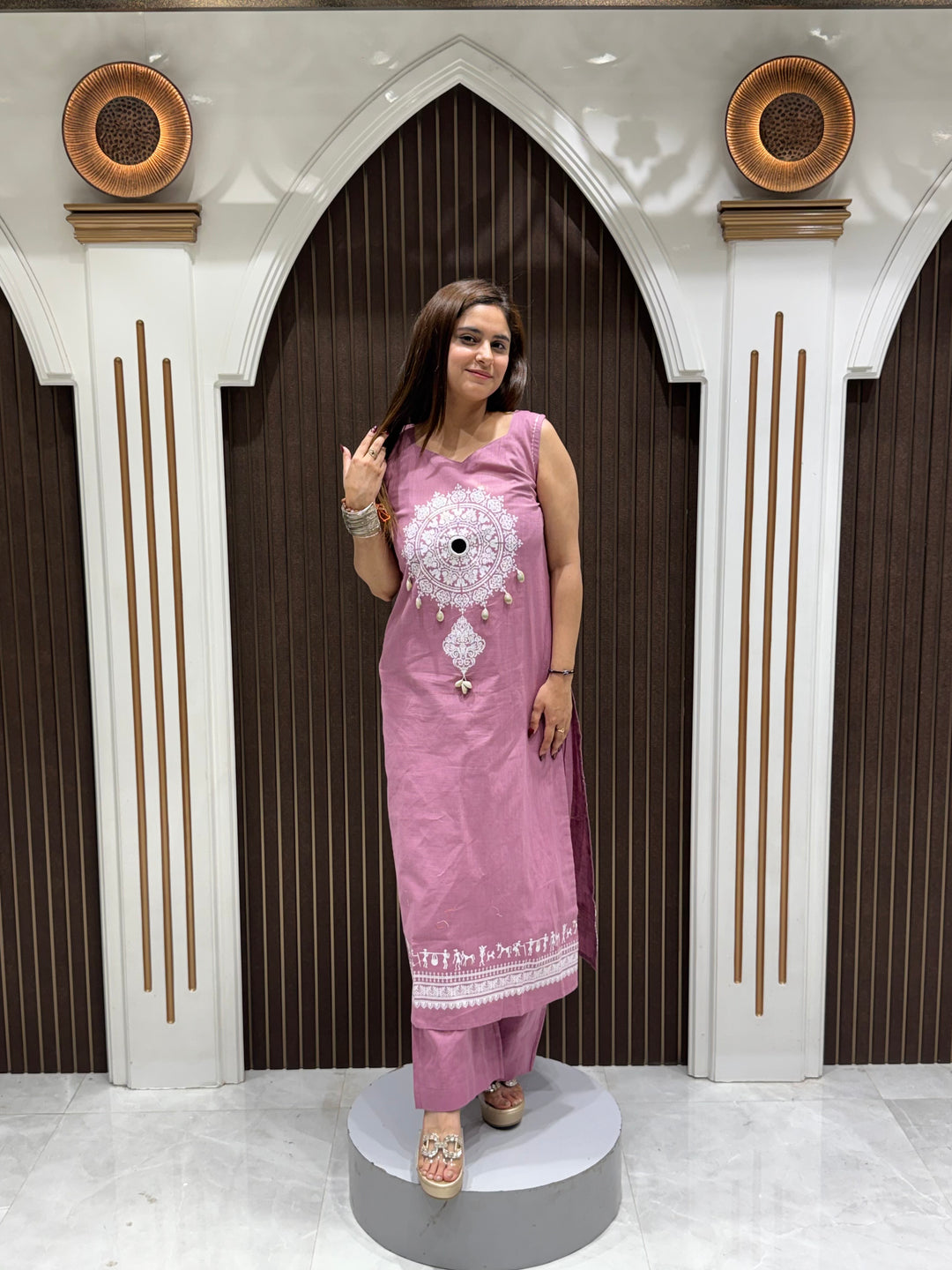 Women's Pink Cotton Embroidered Co-Ord Set | Premium Cotton Kurta Pant Set