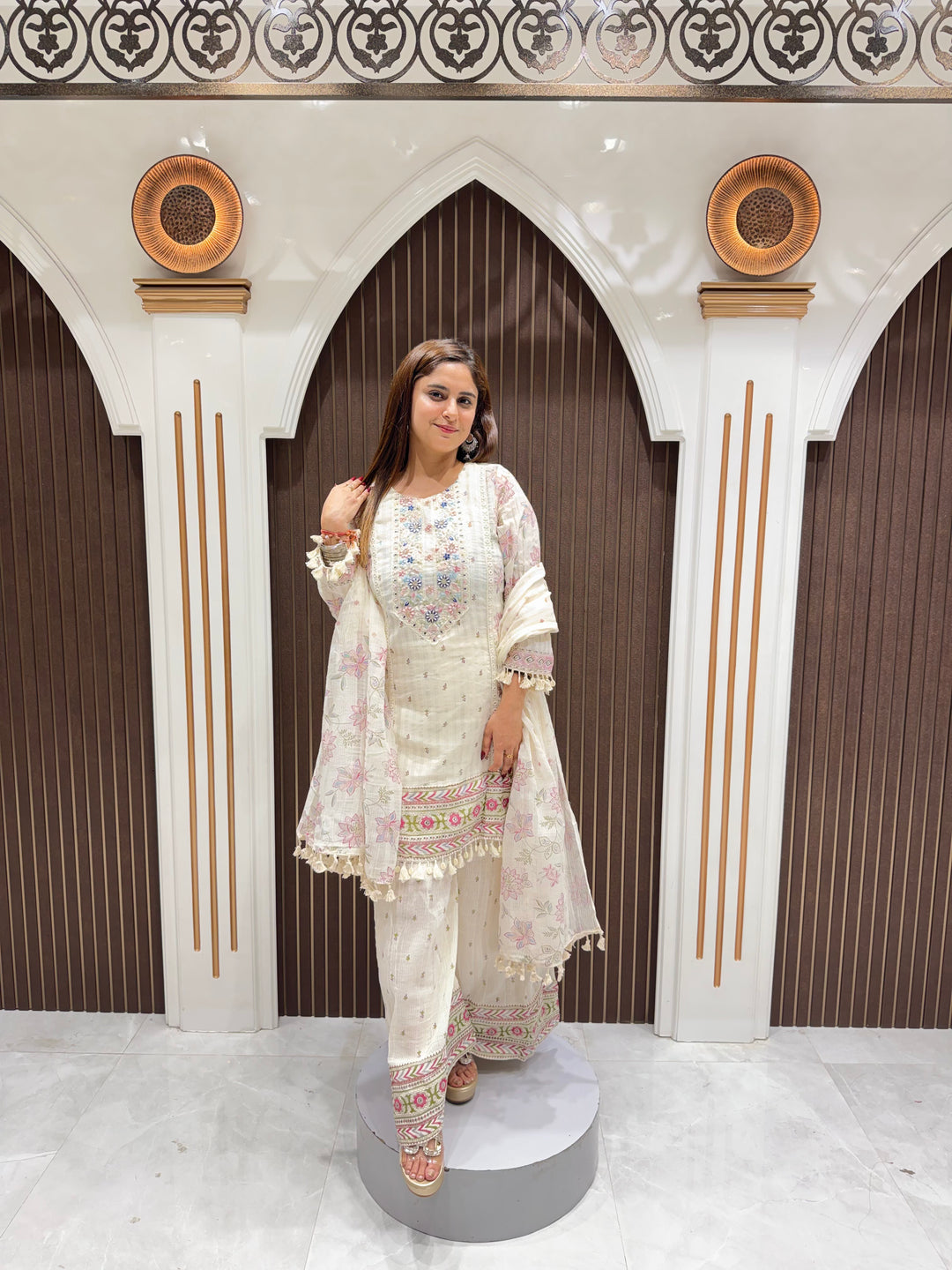 Cotton Embroidered Anarkali Suit Set with Dupatta – Off White | Elegant Ethnic Wear for Women
