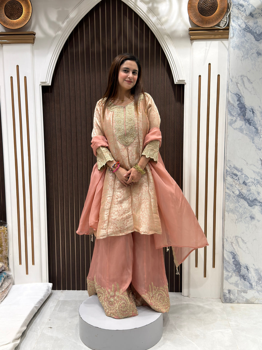 BANARASI ANARKALI FROCK WITH DESIGNER PALAZZO & DUPATTA | ELEGANT WOMEN'S ETHNIC WEAR