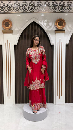 RED SPECIAL CHINON GARARA SUIT | ELEGANT WOMEN'S ETHNIC WEAR