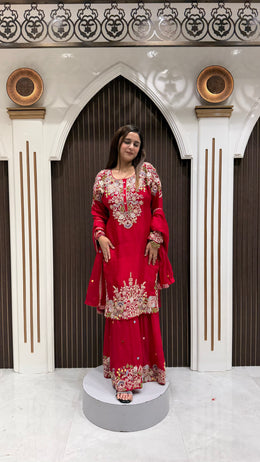 RED SPECIAL CHINON GARARA SUIT | ELEGANT WOMEN'S ETHNIC WEAR