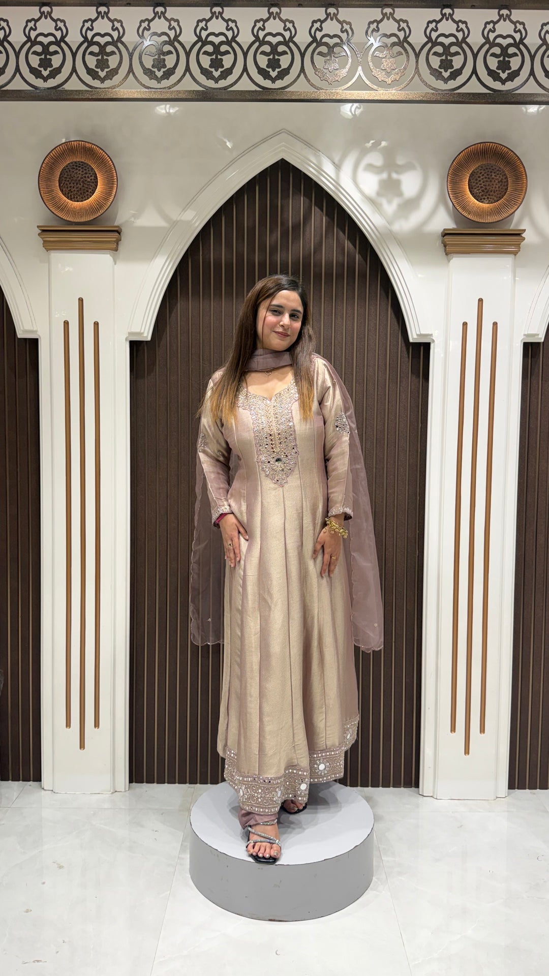 LAVENDER SHIMMER ANARKALI SUIT WITH MIRROR WORK | ELEGANT WOMEN'S ETHNIC WEAR