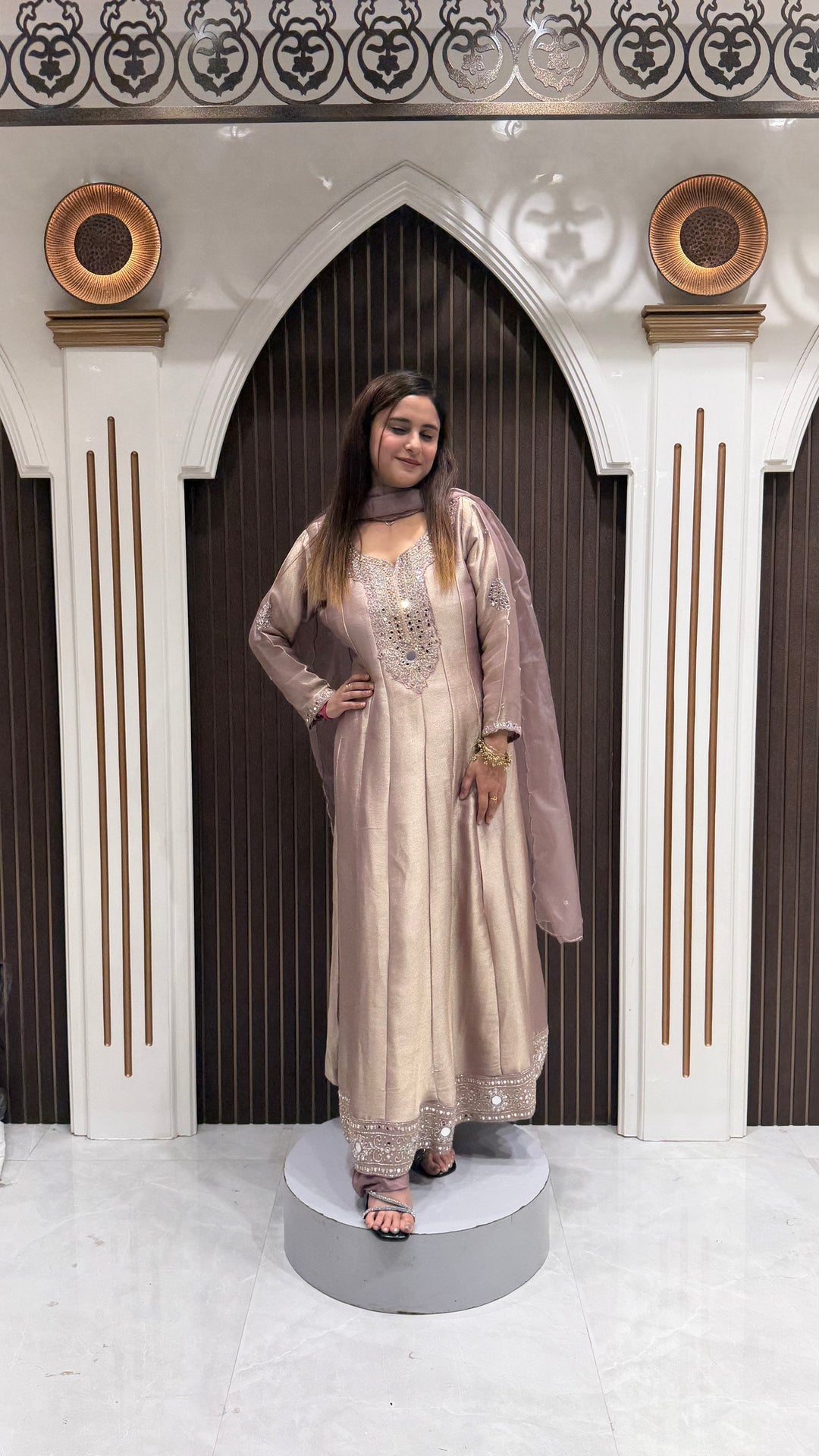 LAVENDER SHIMMER ANARKALI SUIT WITH MIRROR WORK | ELEGANT WOMEN'S ETHNIC WEAR