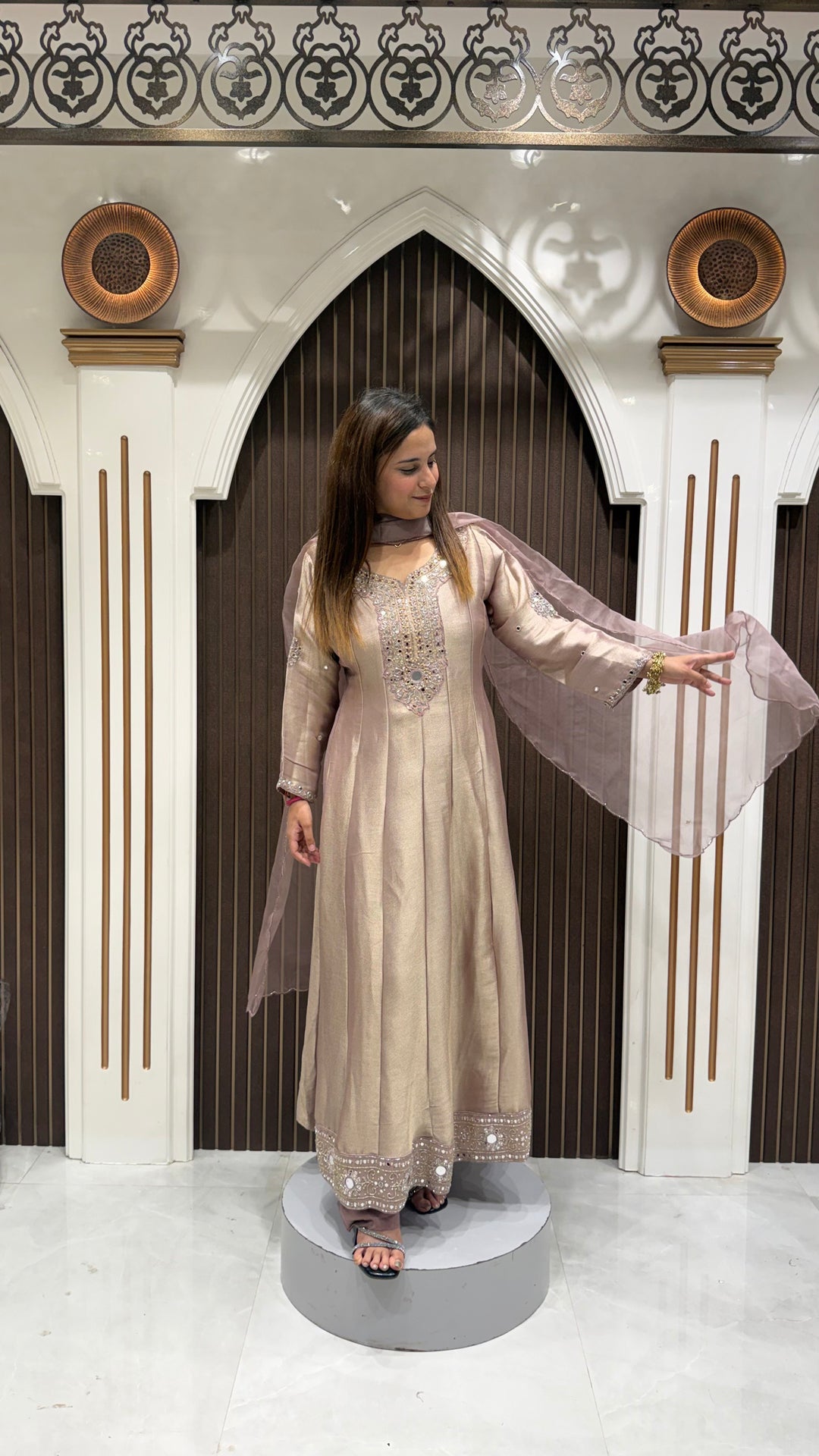 LAVENDER SHIMMER ANARKALI SUIT WITH MIRROR WORK | ELEGANT WOMEN'S ETHNIC WEAR