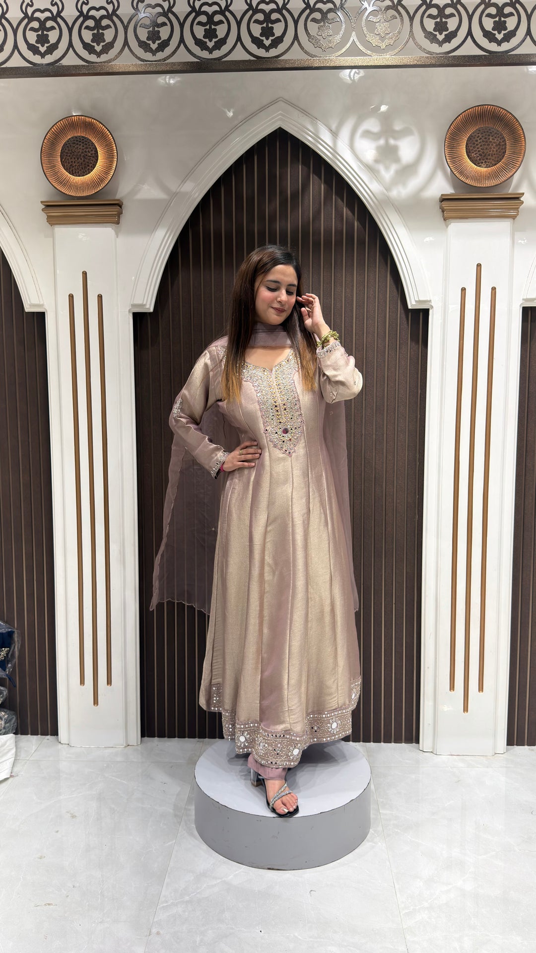 LAVENDER SHIMMER ANARKALI SUIT WITH MIRROR WORK | ELEGANT WOMEN'S ETHNIC WEAR