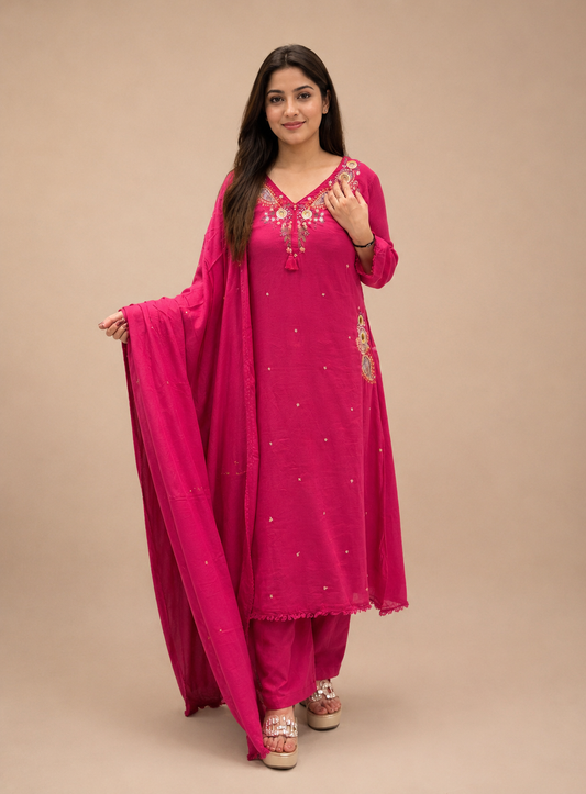 Elegant Cotton A-Line Anarkali Suit Set with Resham Embroidery