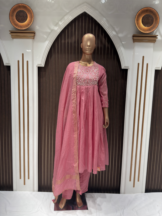 Graceful Pink Crush Silk Anarkali Suit