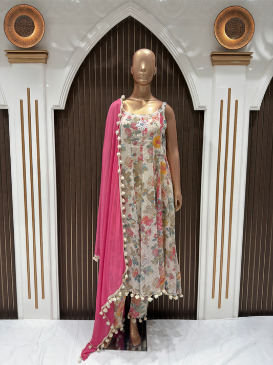 Elegant Floral Georgette Anarkali Suit with Dupatta